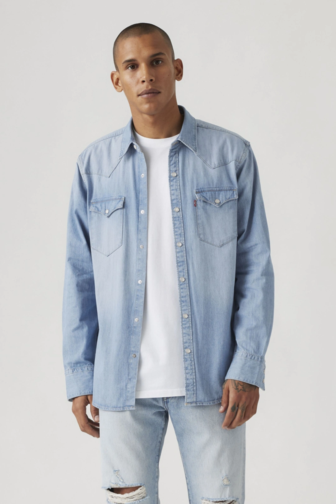 Levi's Chemise Barstow Western - Homme - Bleu / Red Cast Rinse Marbled - 2XL - 2