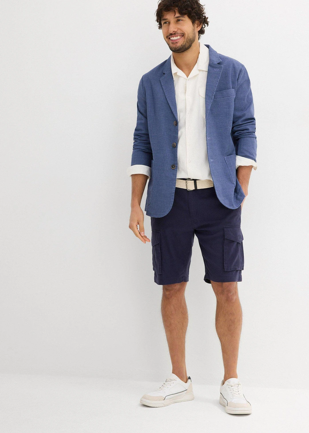 Bermuda cargo avec lin et ceinture, Regular - 2