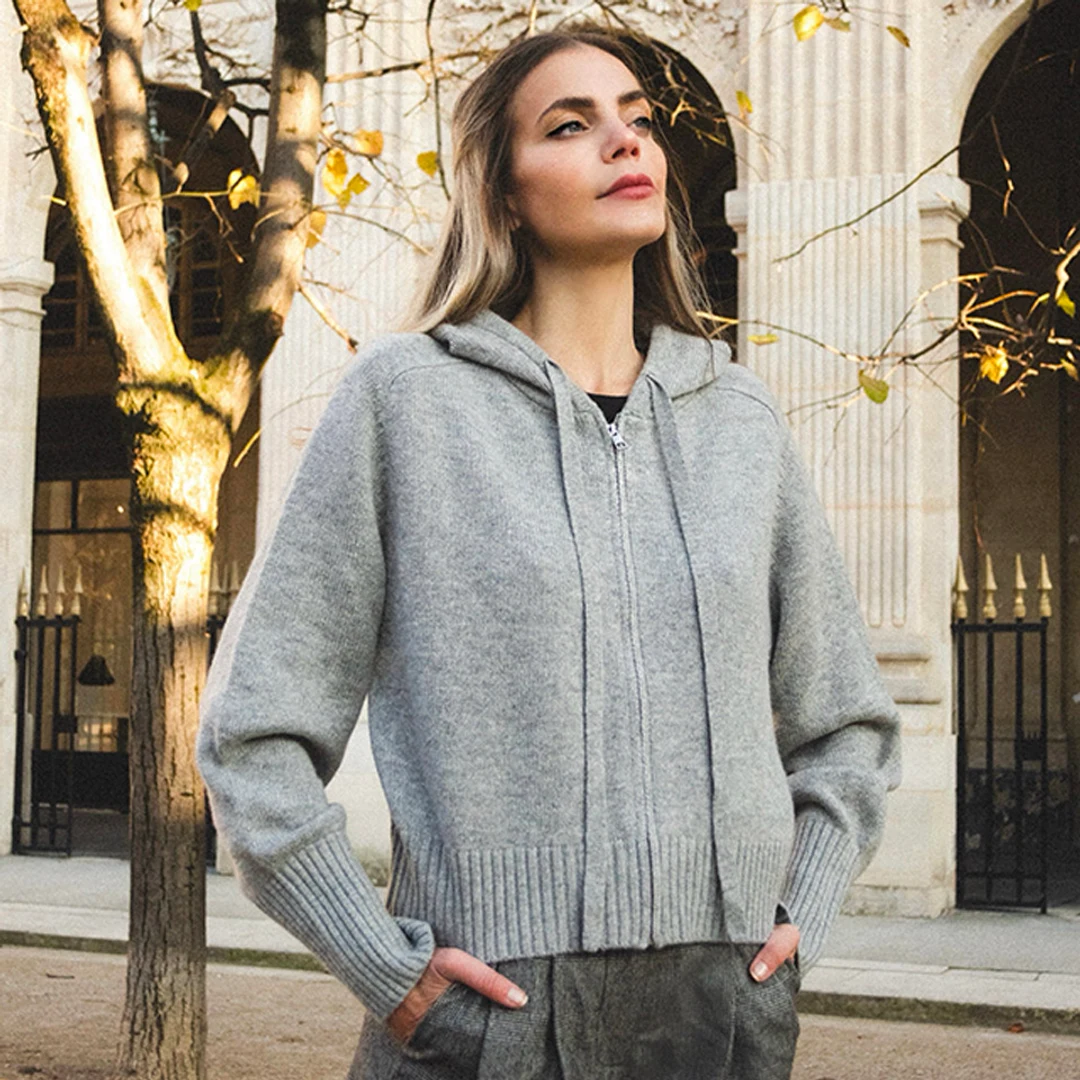 LILYSILK Cardigan Noire Femme Noir Modèle À Capuche, Coupe Décontractée Laine Et Cachemire S'Adapte Parfaitement À La Vie Quotidienne L