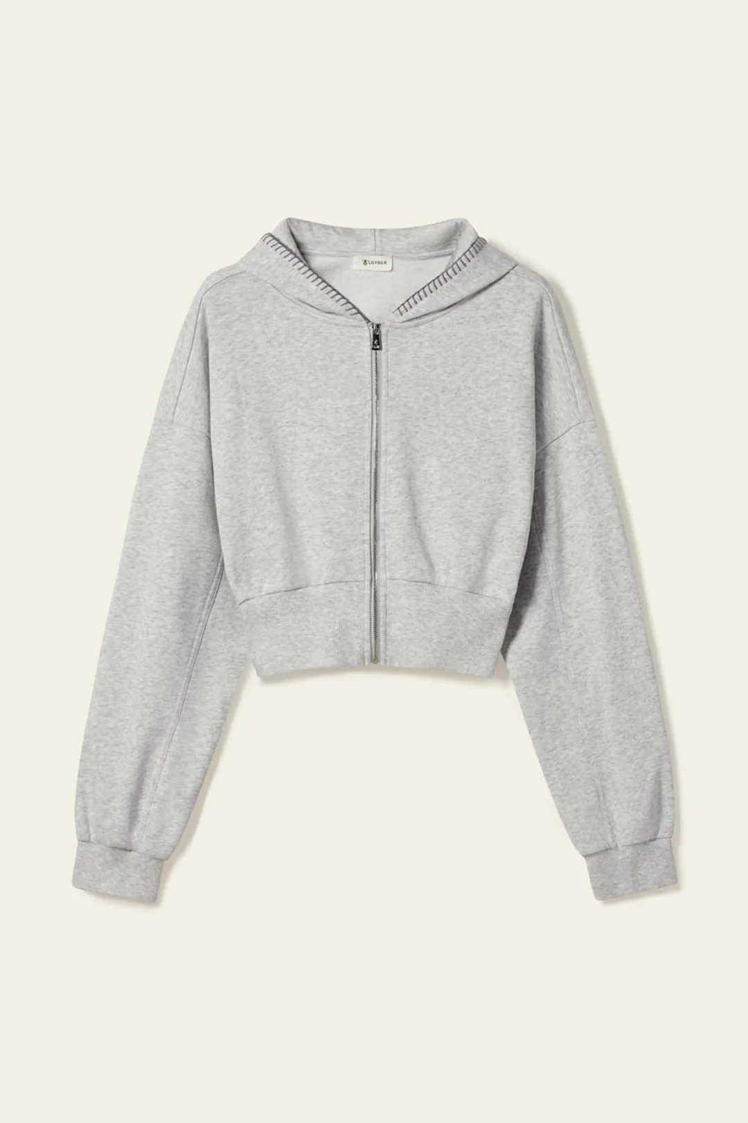 LILYSILK Sweat à Capuche Seamflow Drift Gris Chiné S - Doux, Respirant et Confortable en Soie Mélangée, Coupe Courte