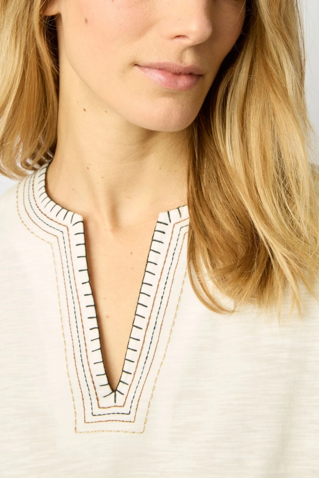 T-shirt col tunisien en  coton - MARINA - Ecru - 3