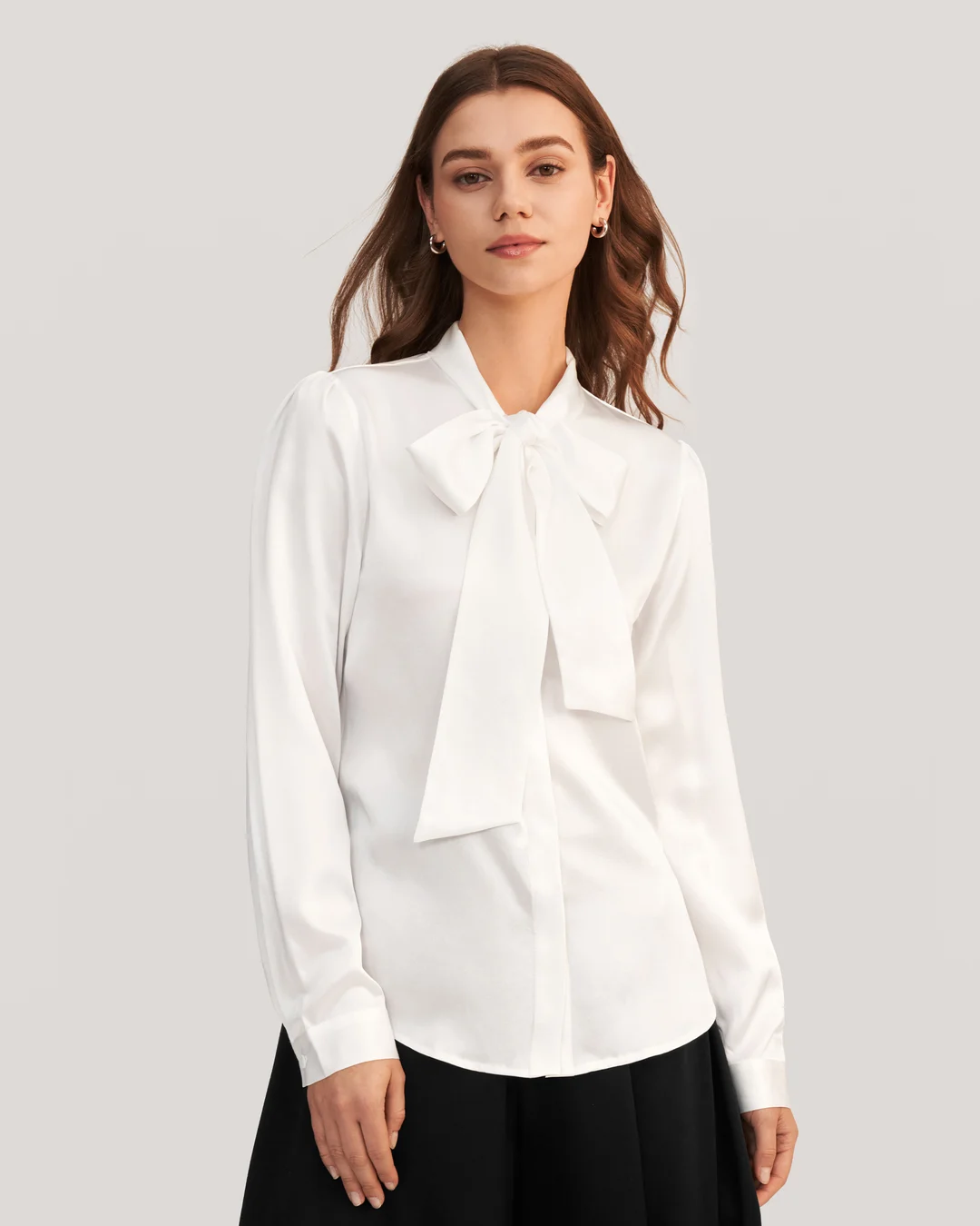 LILYSILK Blouse en Soie avec Nœud Papillon Blanc Naturel L
