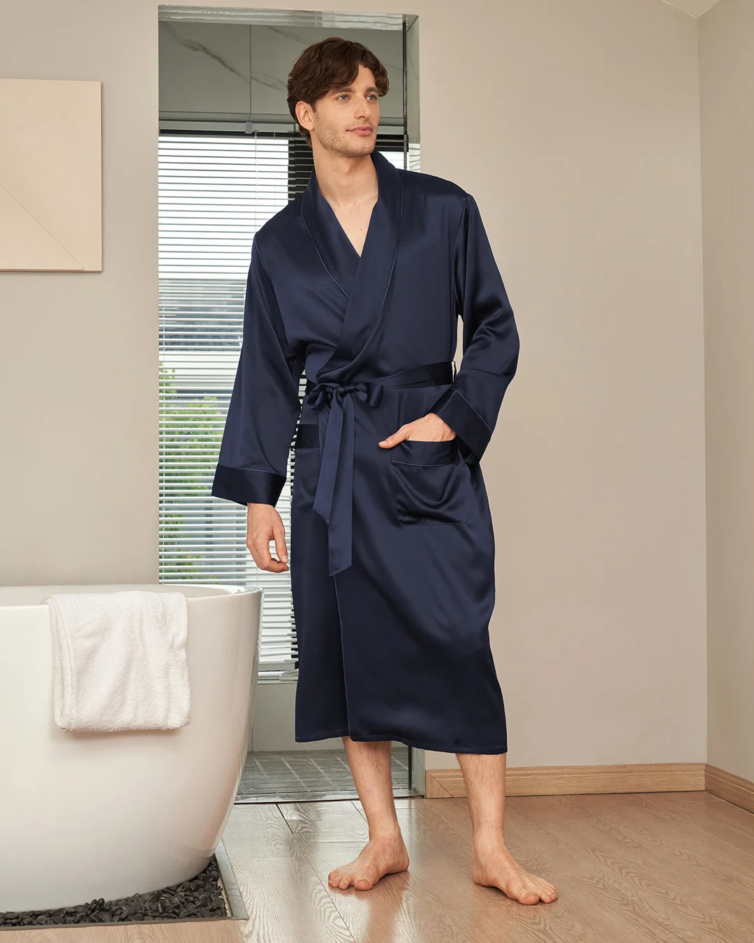 LILYSILK Peignoir Soie Personnalisé Mariage Homme Noir Bordure Noire, Coupe Généreuse 100% Soie Naturelle Doux Pour La Peau Et Respirant XXL