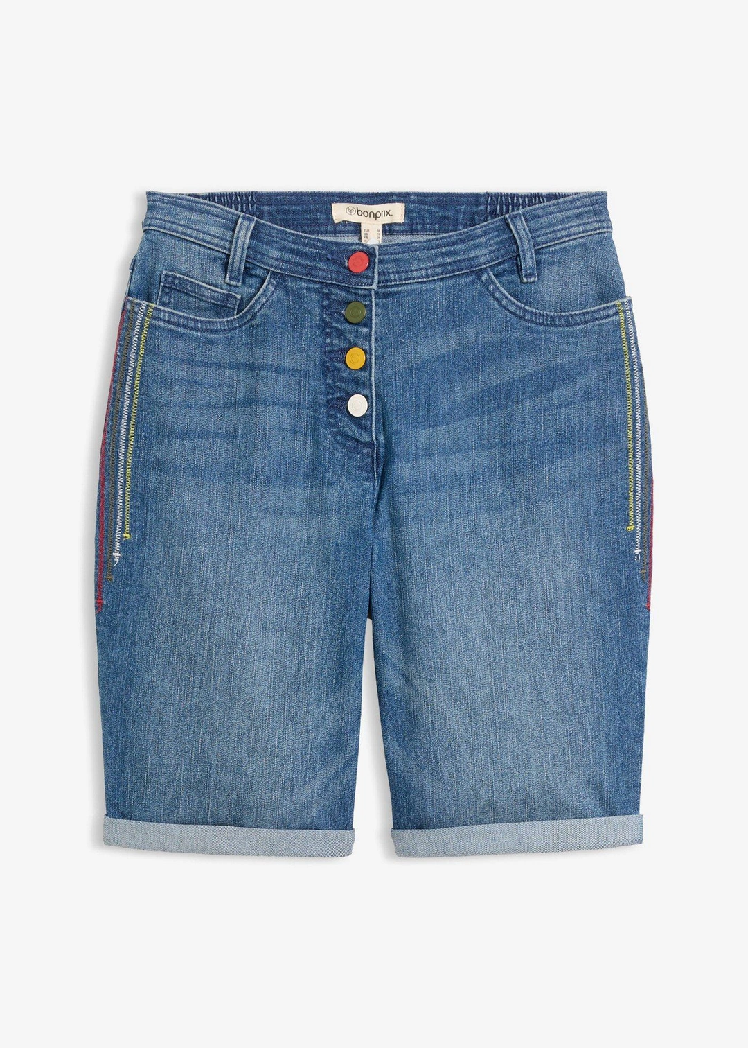 Bermuda en jean avec broderie, taille mi-haute élastiquée