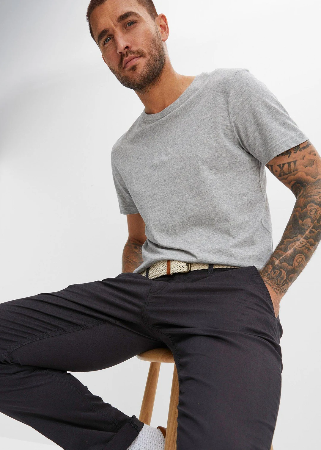 Pantalon chino droit avec taille élastique et ceinture, regular - 3