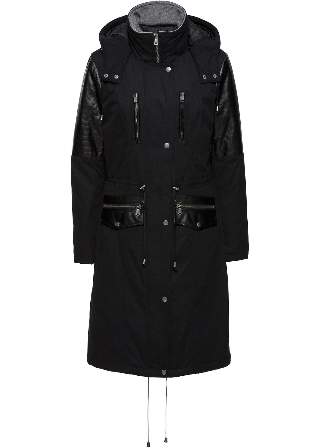 Parka longue à empiècement contrastant