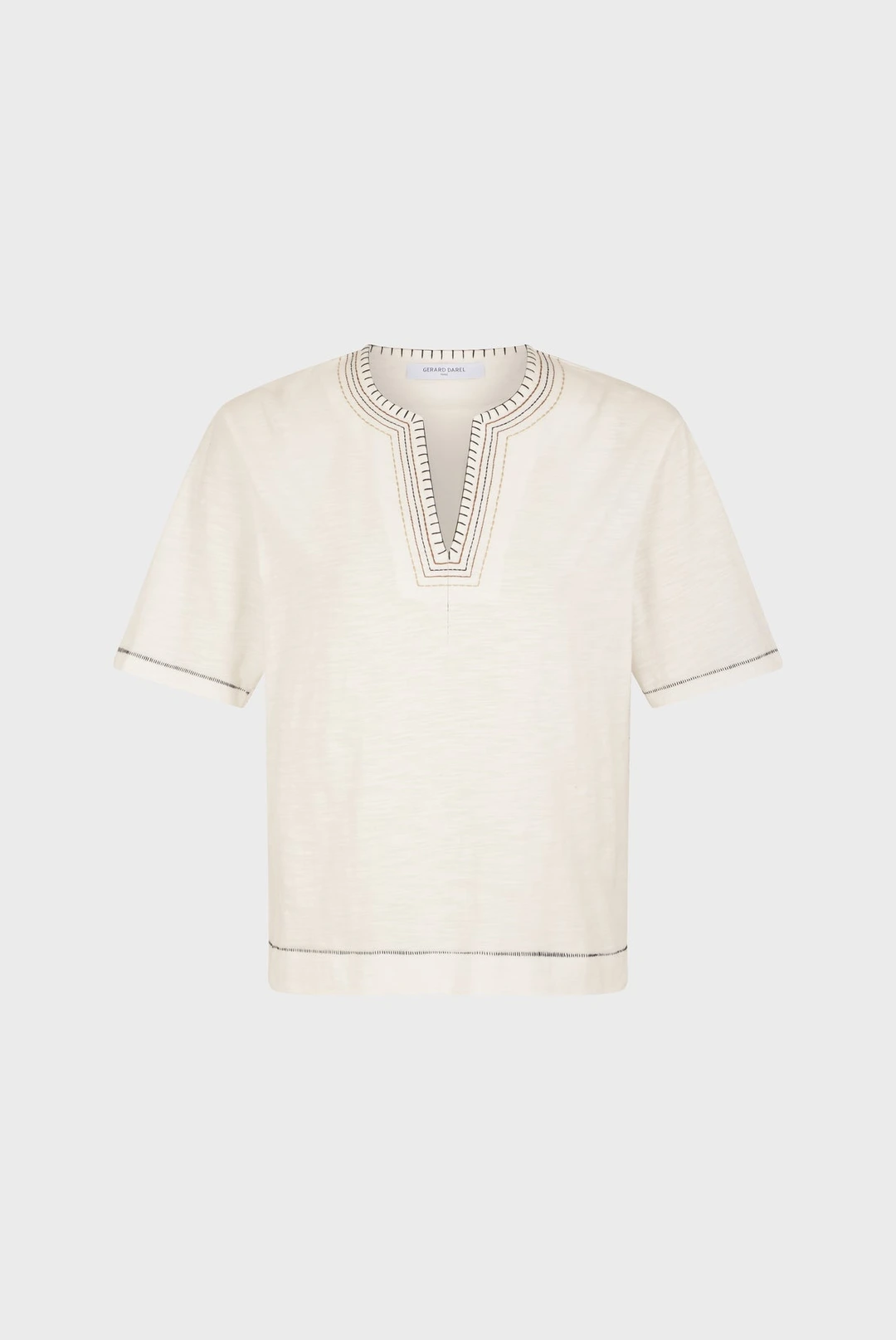 T-shirt col tunisien en  coton - MARINA - Ecru - 7