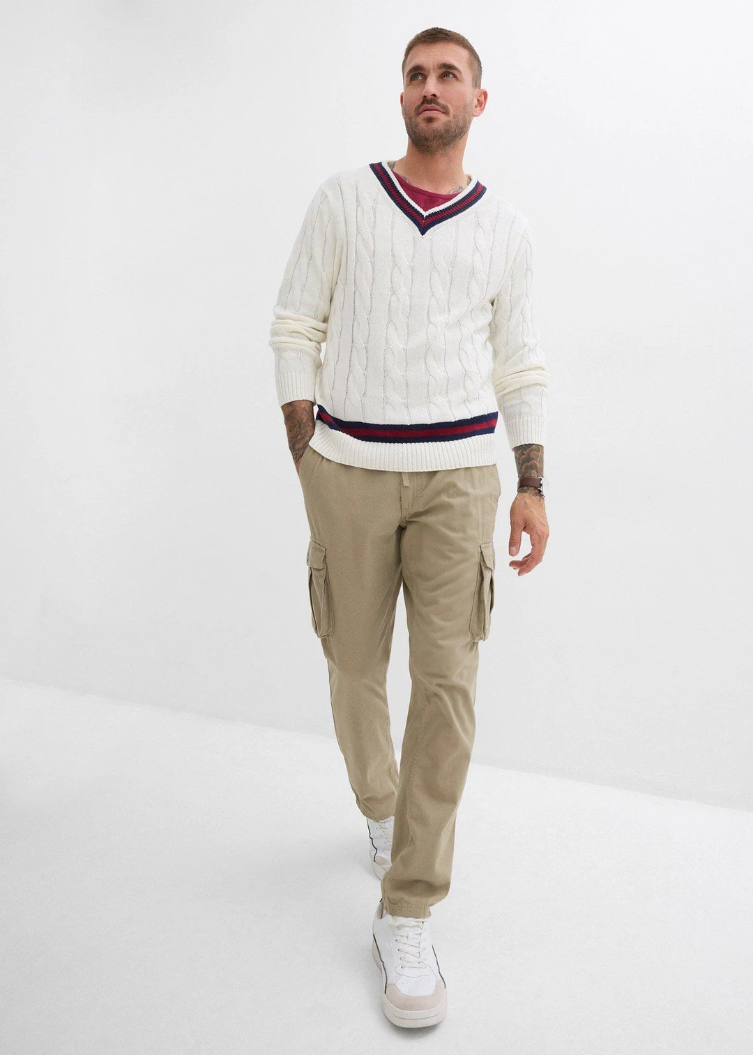 Pantalon droit cargo, regular, à taille élastiquée - 2