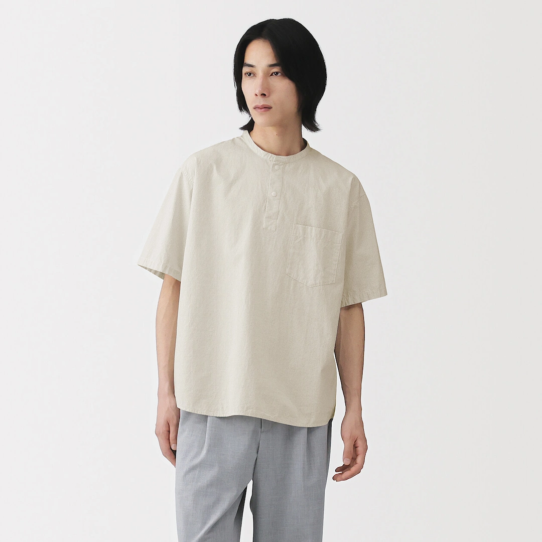 Chemise à manches courtes à col mao en coton bio Cool Touch pour homme