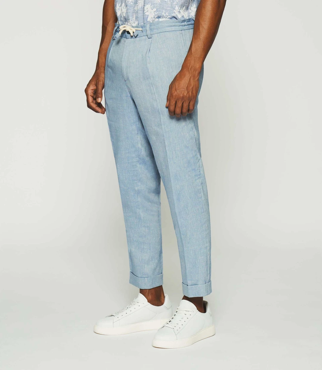 IZAC - Pantalon ville en lin bleu ciel BALICIO
