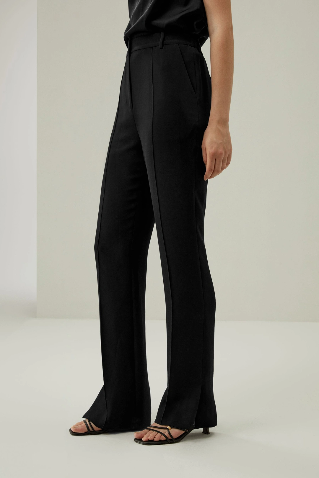 LILYSILK Pantalon Droit Avec Fente Latérale Soie Charmeuse 100 % Style Moderne S'Accorde Avec N'Importe Quelle Tenue Noir 40