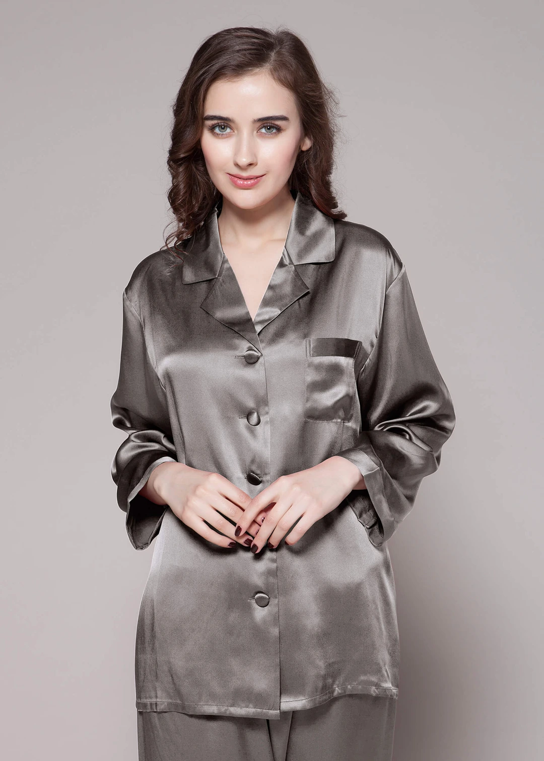 LILYSILK Pyjama Soie Noir Femme Noir Revers Crantés, Boutons Enveloppés De Soie 100% Soie Pure Maintient L'Hydratation Pour Mieux Dormir S