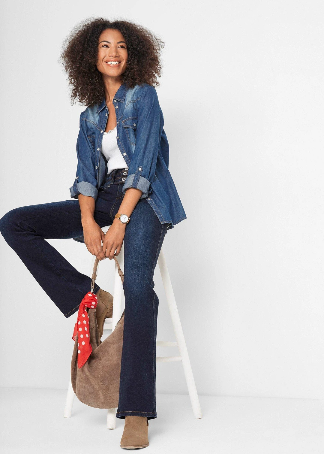 Jean bootcut taille haute, sculptant