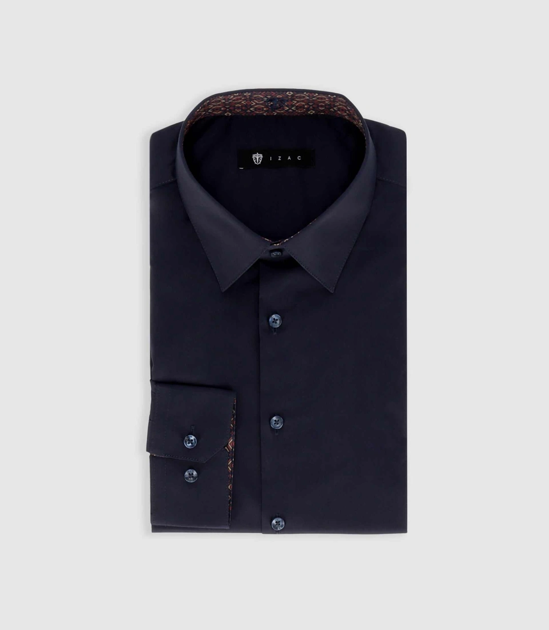 IZAC - Chemise unie à fantaisie marine PAOLO