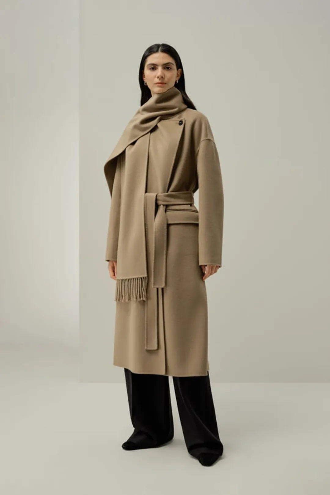 LILYSILK Manteau En Laine Mélangée À Col Écharpe Mélange De Laine Double Face Gris Moyen L