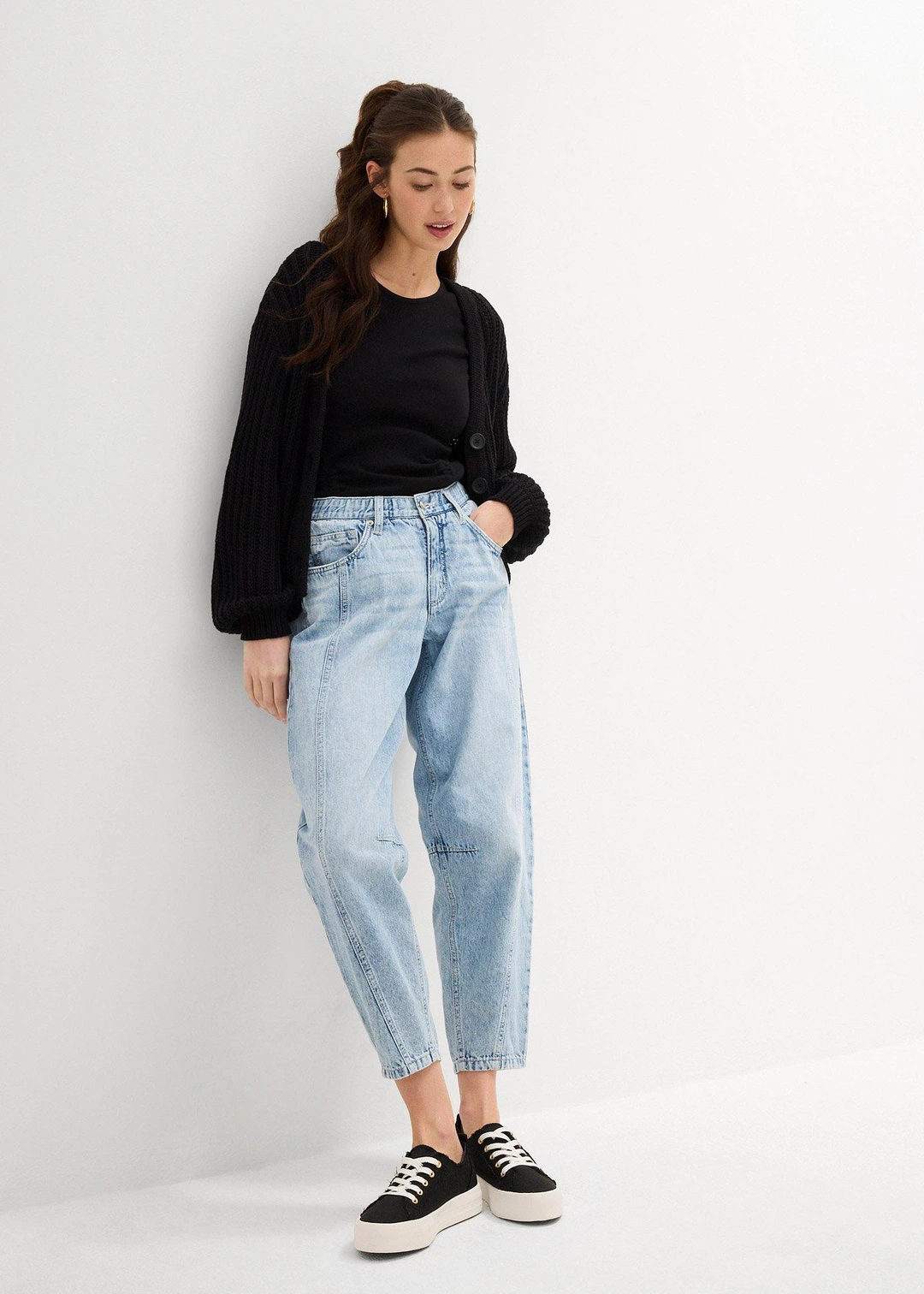 Jean barrel taille mi-haute, cropped - 2
