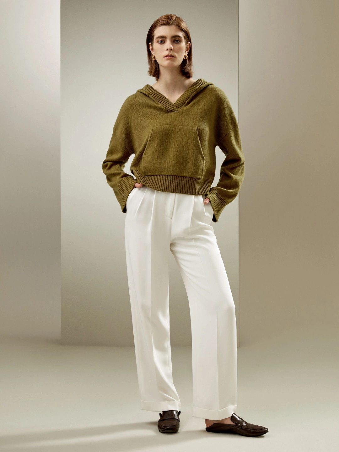 LILYSILK Sweats À Capuche Pour Femmes Poignets Et Ourlets Côtelés Luxueux De Laine Sophistiqué Et Élégant Texture Luxueuse Blanc Xs