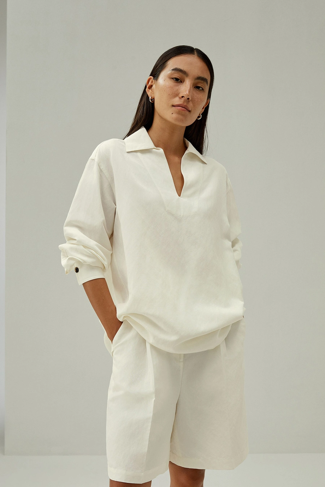 LILYSILK Chemisier En Soie-Lin Épaules Mi-Longues Soie Et Lin Un Design Intemporel Mais Moderne Facile À Assortir Blanc Naturel M