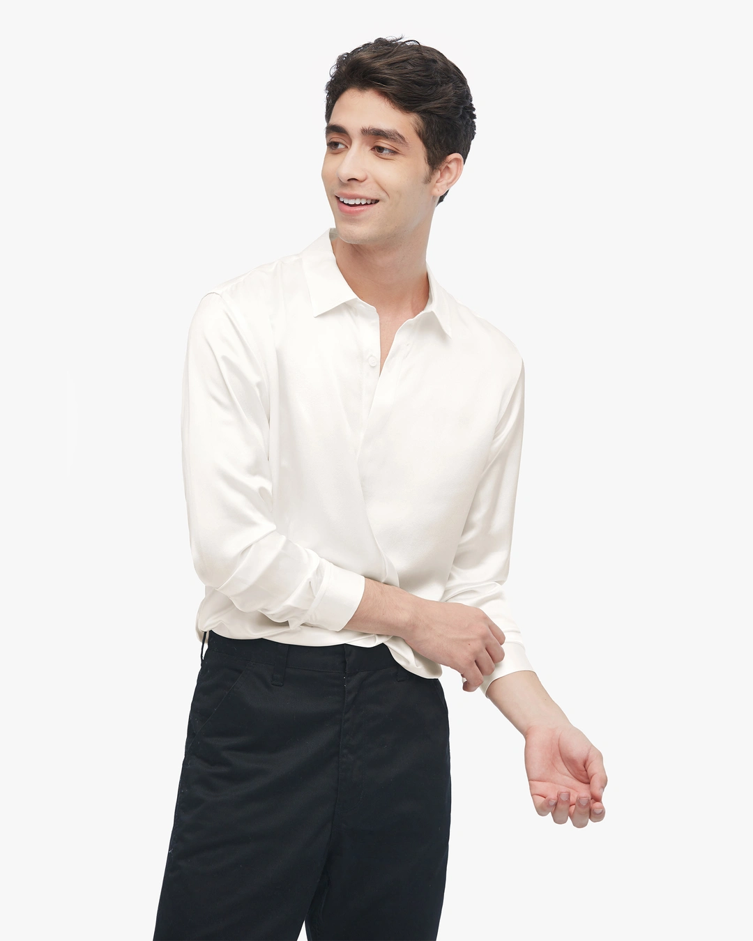 LILYSILK Chemise Classique en Soie à Manches Longues pour Hommes Noir XL