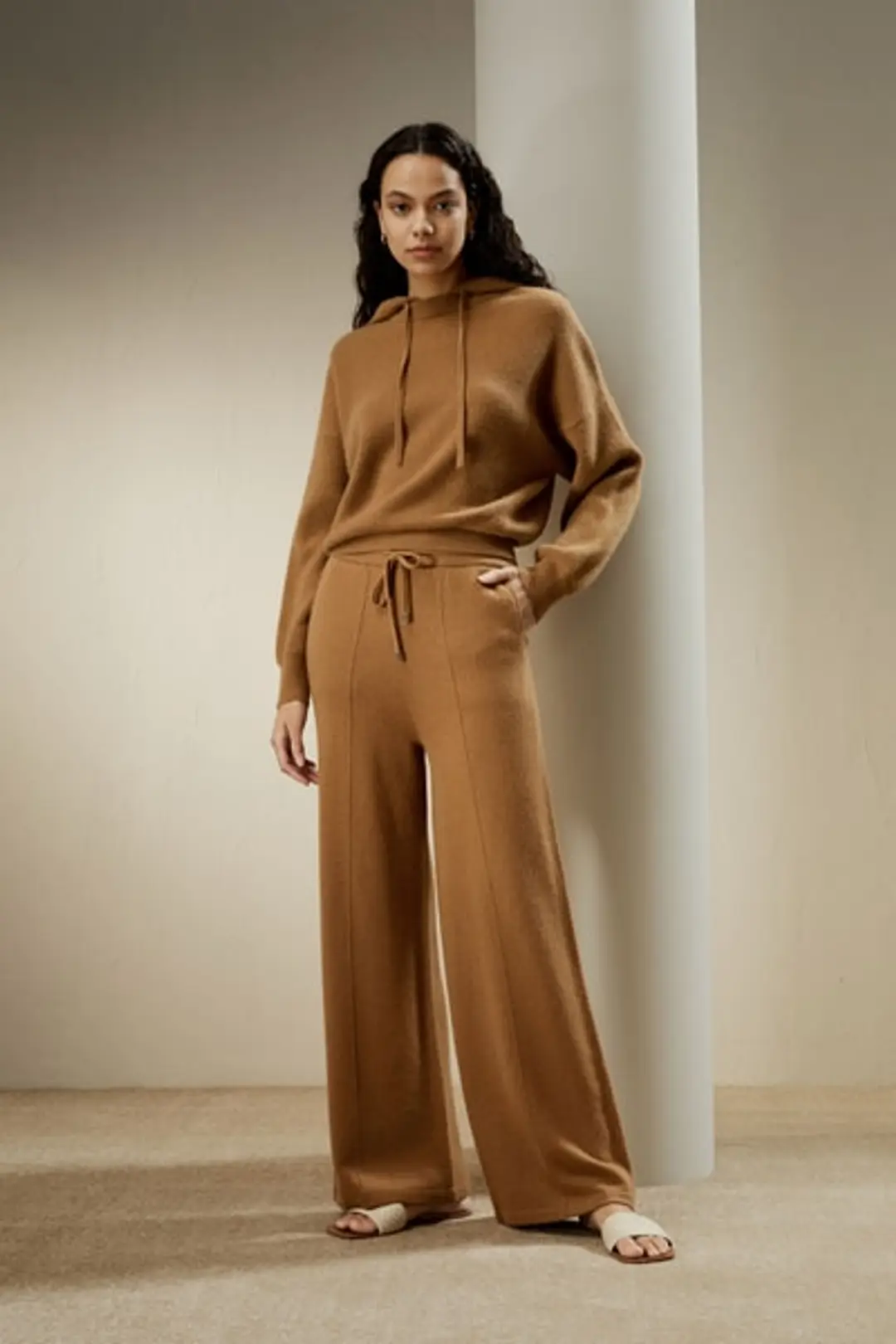 LILYSILK Pantalon En Cachemire Femme Beige Style À Enfiler Coupe Régulière 100% Cachemire Un Must Pour L'Automne Et L'Hiver M