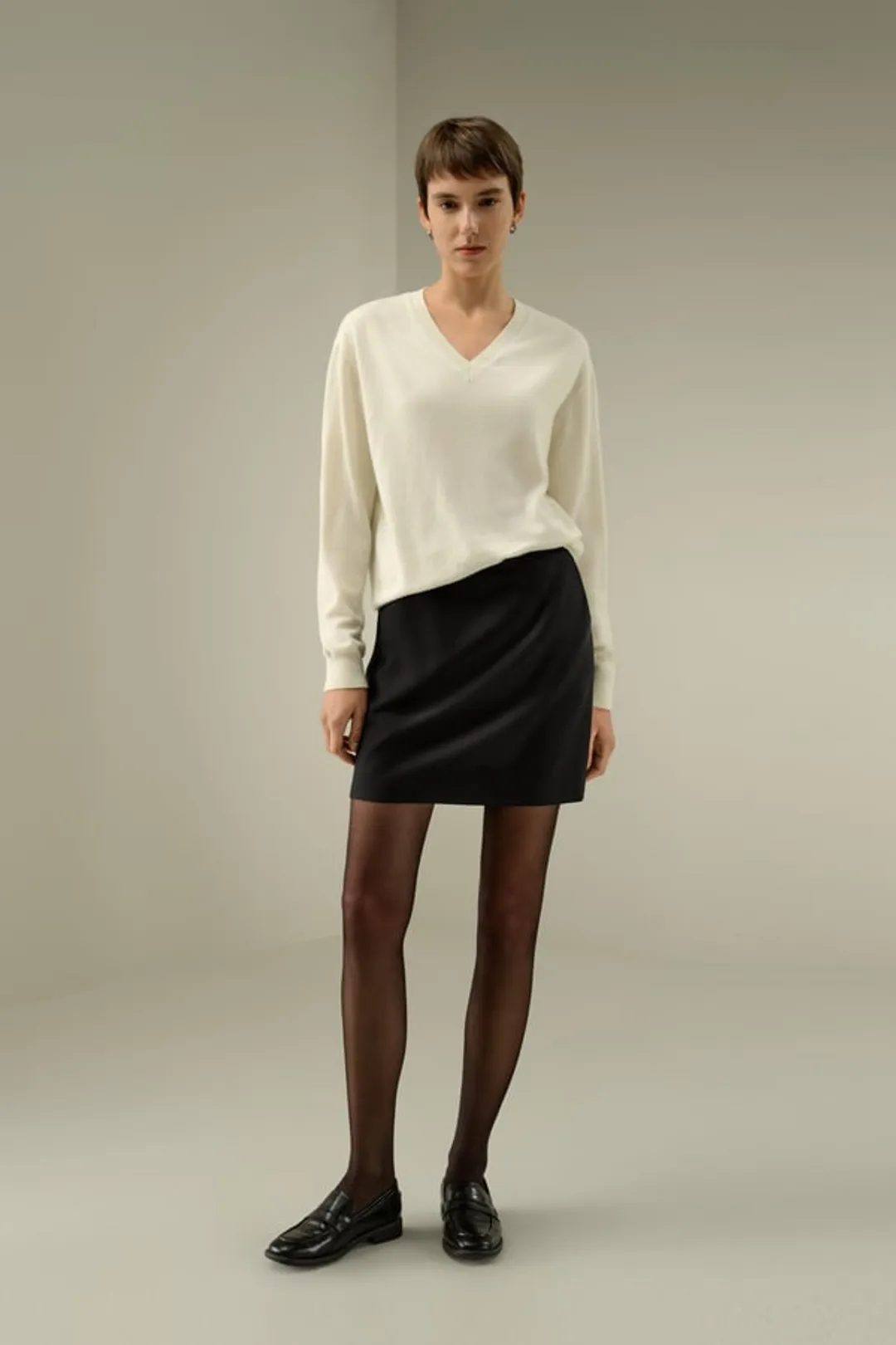 LILYSILK Pull col V Cachemire Femme Doux Léger Blanc Naturel XL