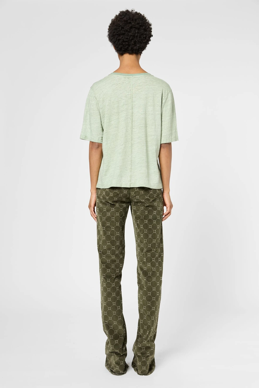 T-shirt ample à col V en lin - GRETA - Camel