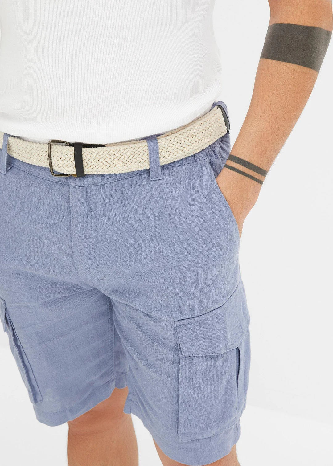 Bermuda cargo avec lin et ceinture, Regular - 3