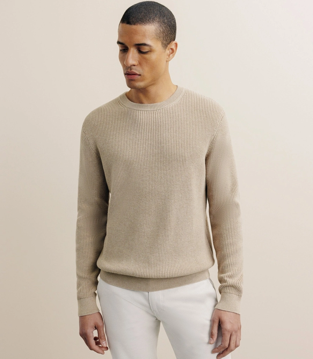 IZAC - Pull col rond à côtes beige