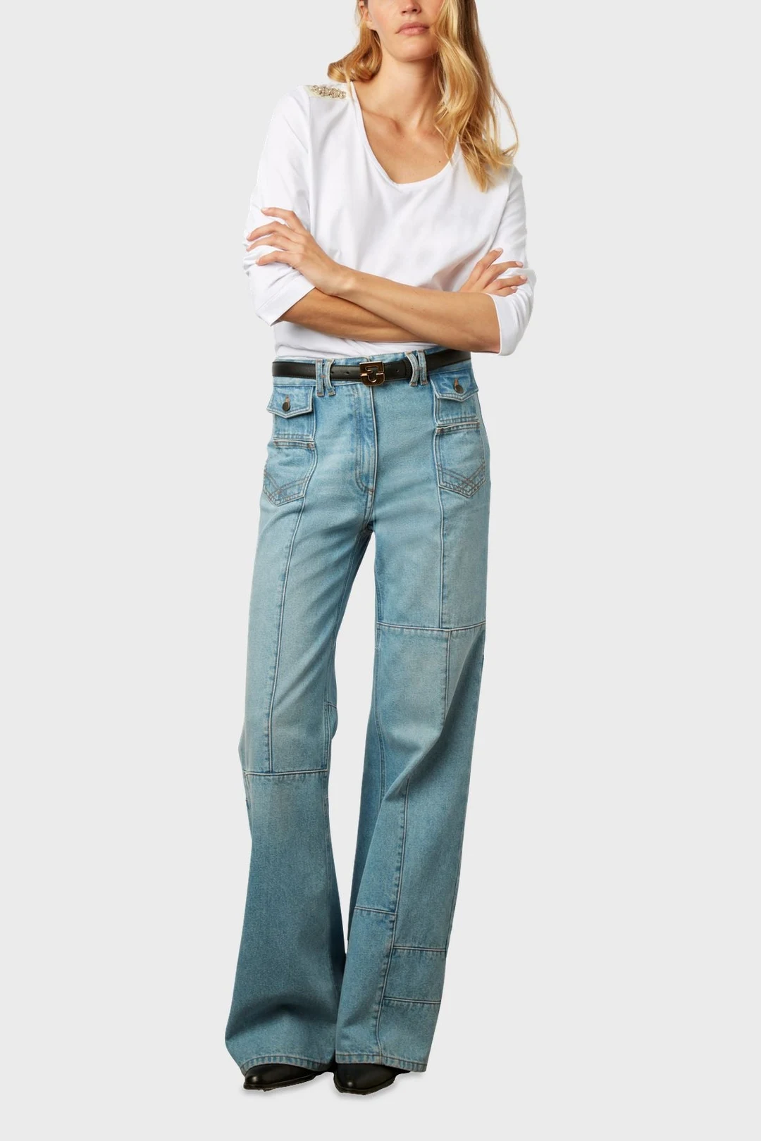 T-shirt col rond uni et diamants - ADONIS - Blanc - 6