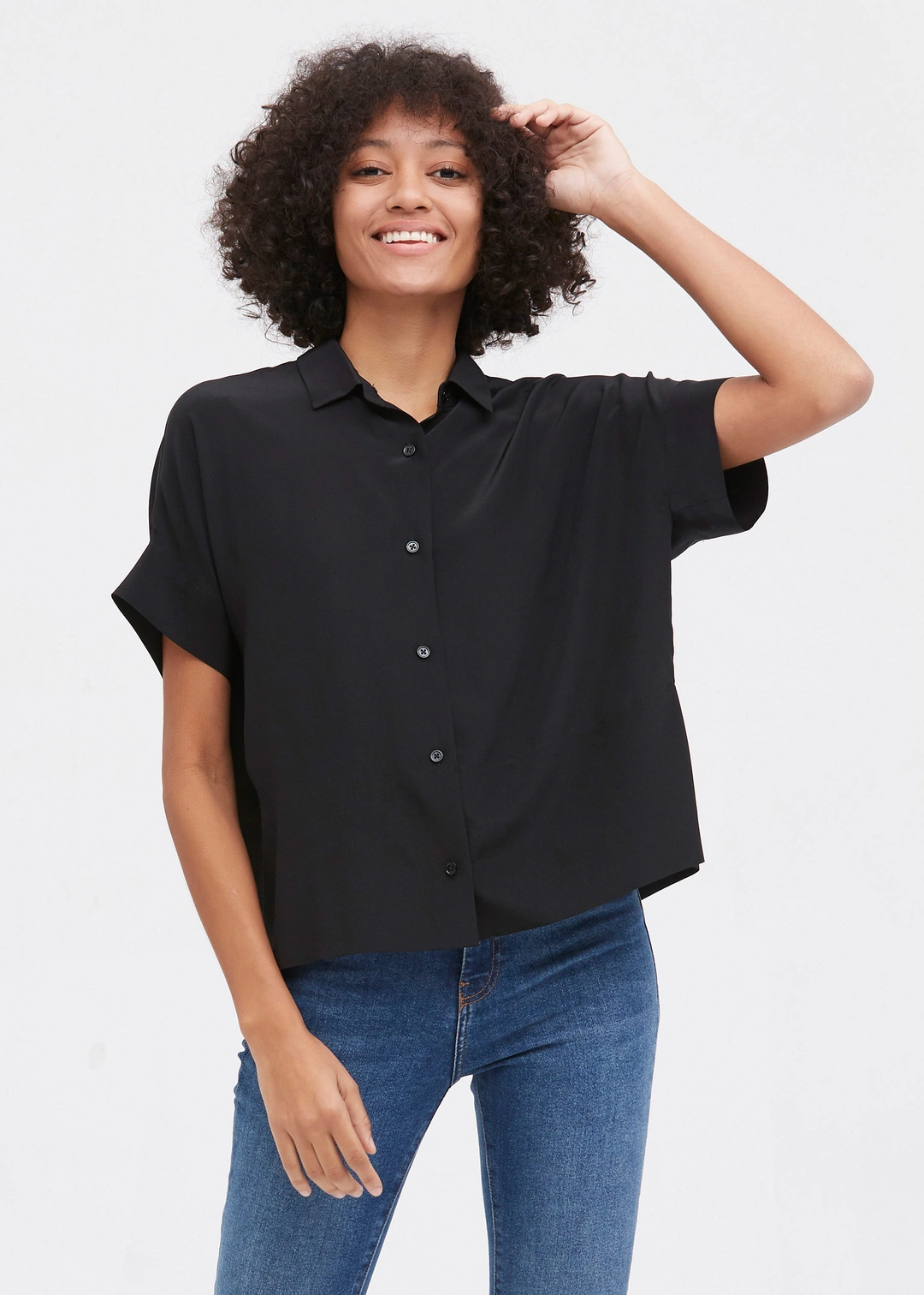 LILYSILK Tee Shirt 100 Soie Femme Manches Courtes, Bouton Classique 100% Soie De Mûrier Léger Et Résistant Aux Rides Chemises