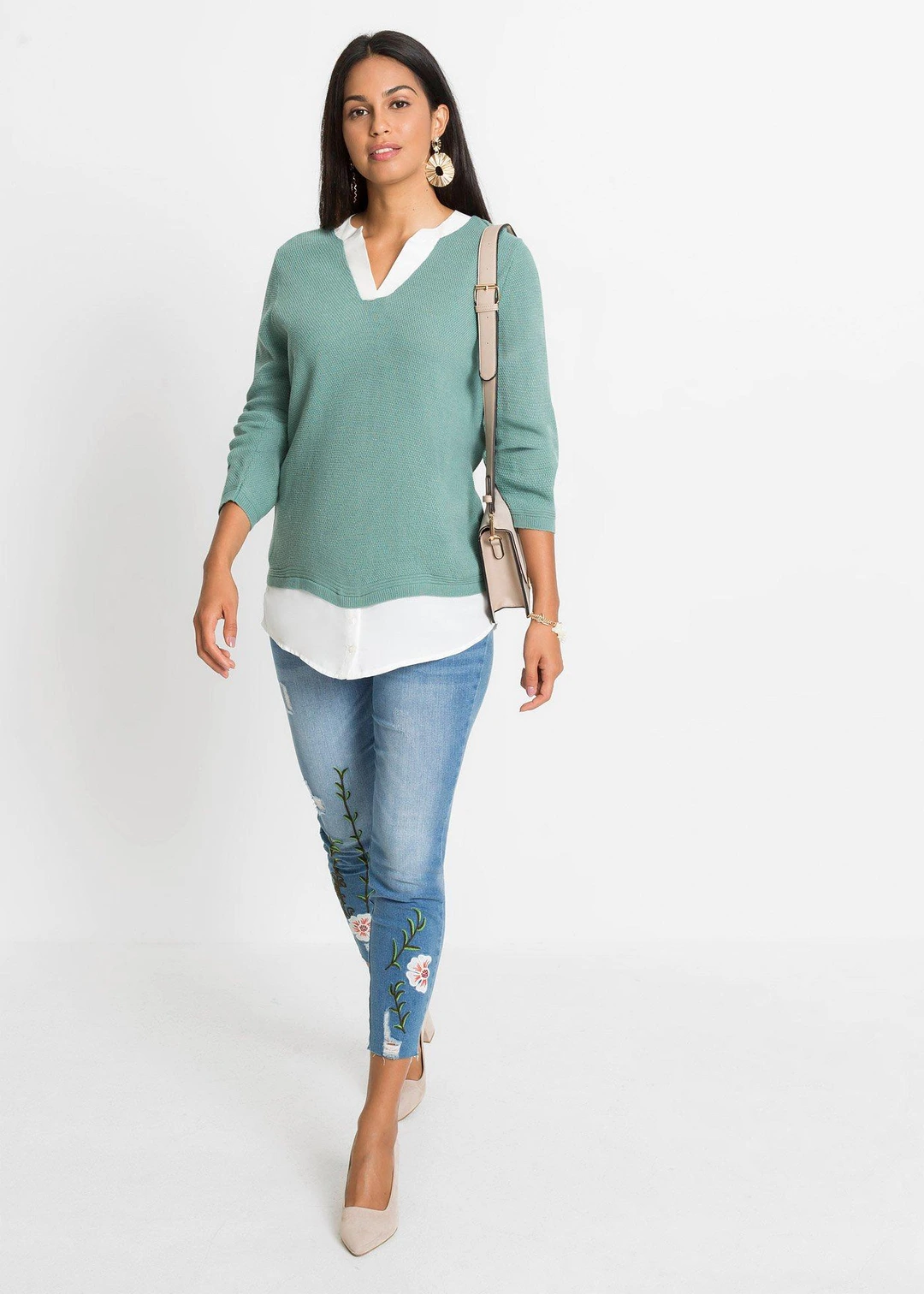 Pull en fine maille avec empiècement chemisier - 2
