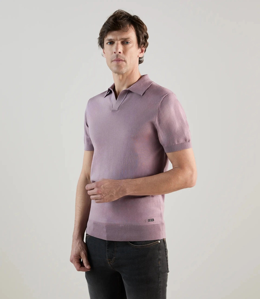 IZAC - Polo col ouvert en maille mauve