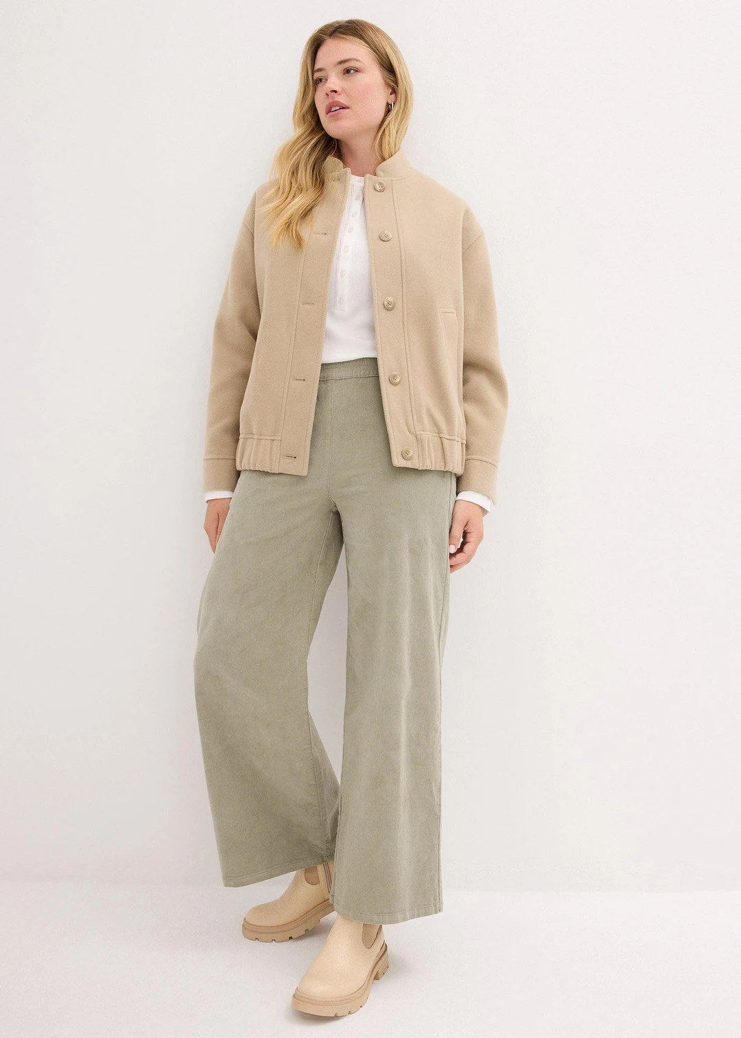 Pantalon en velours côtelé, taille haute élastiquée - 2