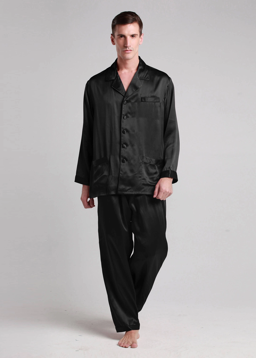 LILYSILK Ensemble pyjama FR soie longue bordure contraste