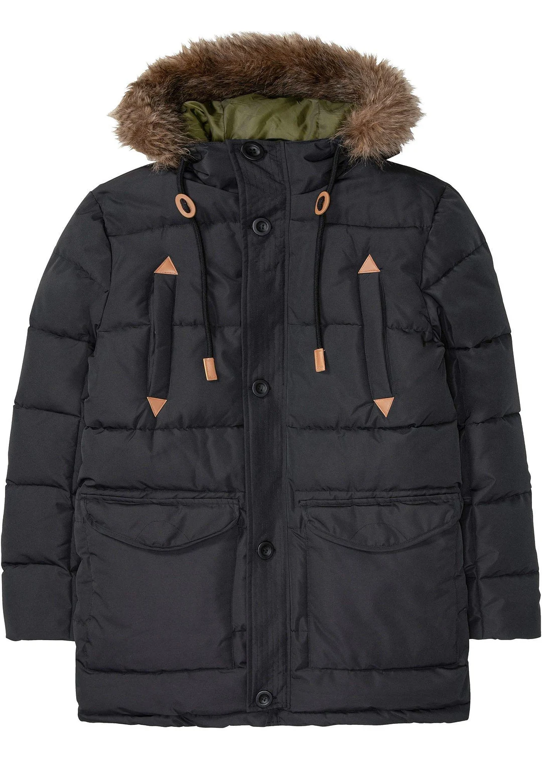 Parka d’hiver à capuche peluche et détails enduits