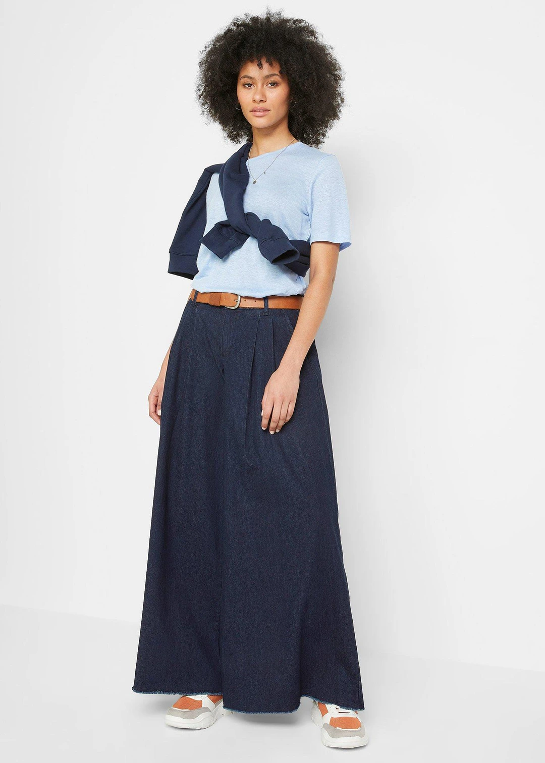 Jupe-culotte large en jean, taille élastiquée - 2