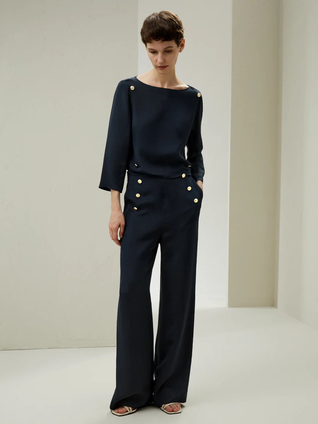 LILYSILK Pantalons Soie Bleu Fermeture Zippée Latérale Cachée 100% Soie Pure Un Toucher Incroyablement Doux Et Confortable 34