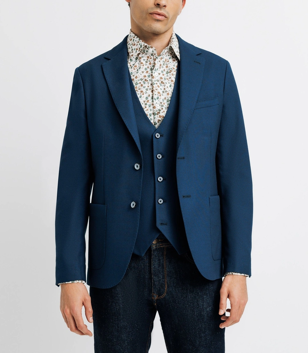 IZAC - Veste casual armurée effet nid d'abeille marine