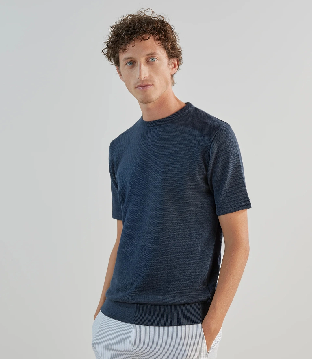 IZAC - T-shirt à manches courtes en jeu de points bleu gris