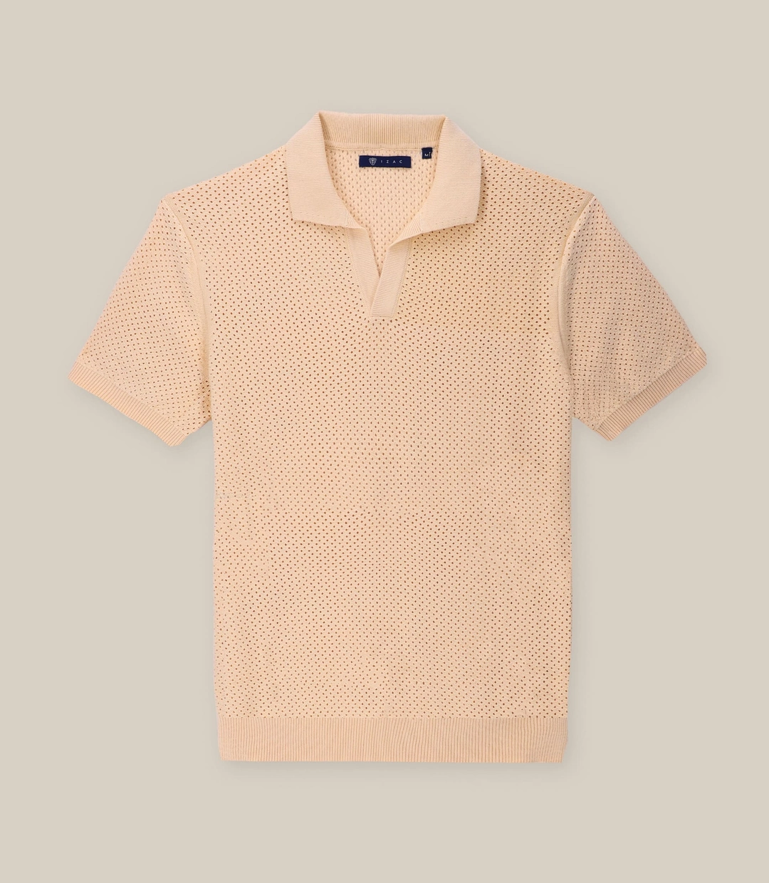 IZAC - Polo col ouvert en maille ajouré peche