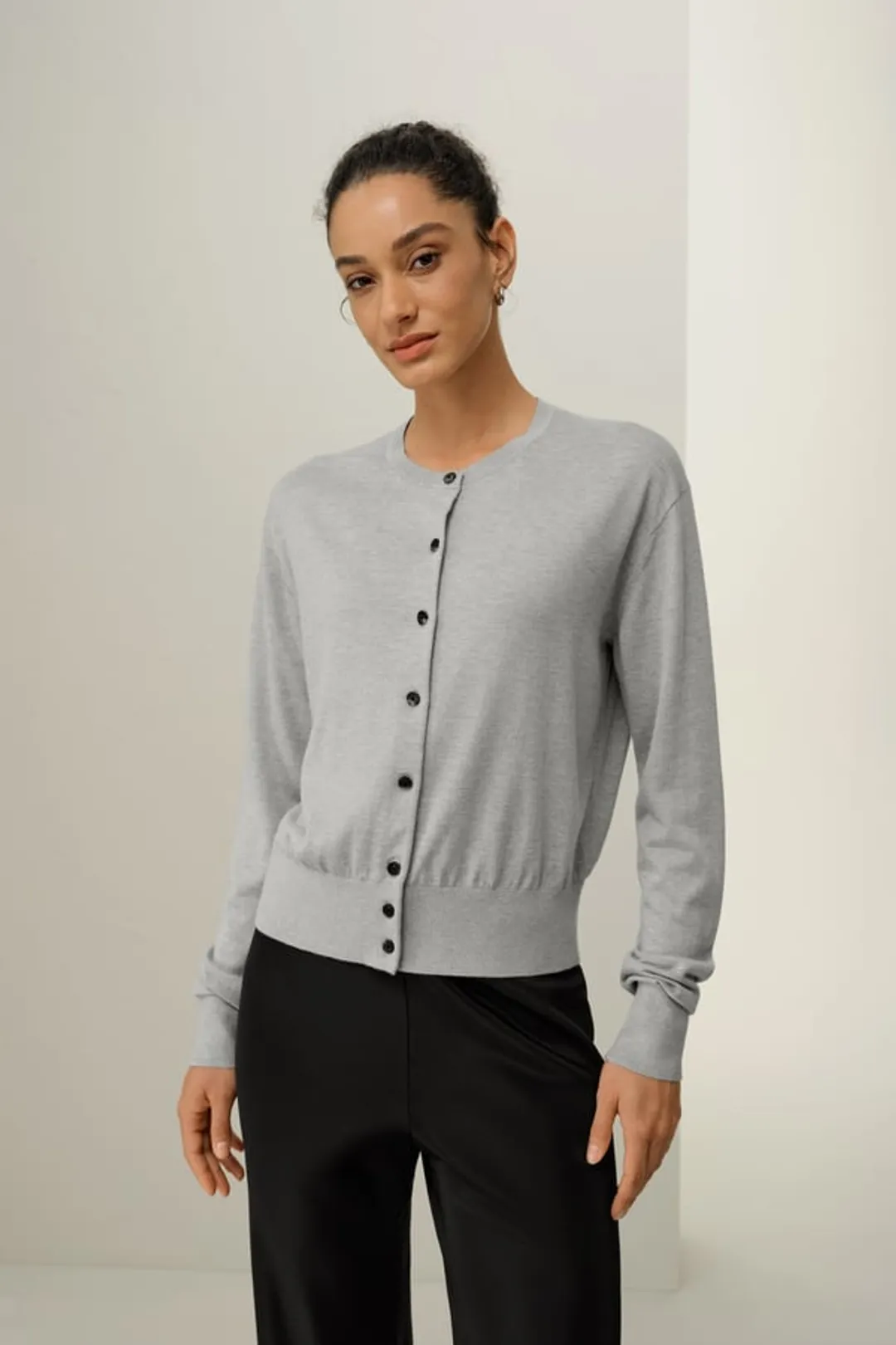 LILYSILK Femme Cardigan Soie Cachemire Doux Élégant Col Rond Brumeux Taille L