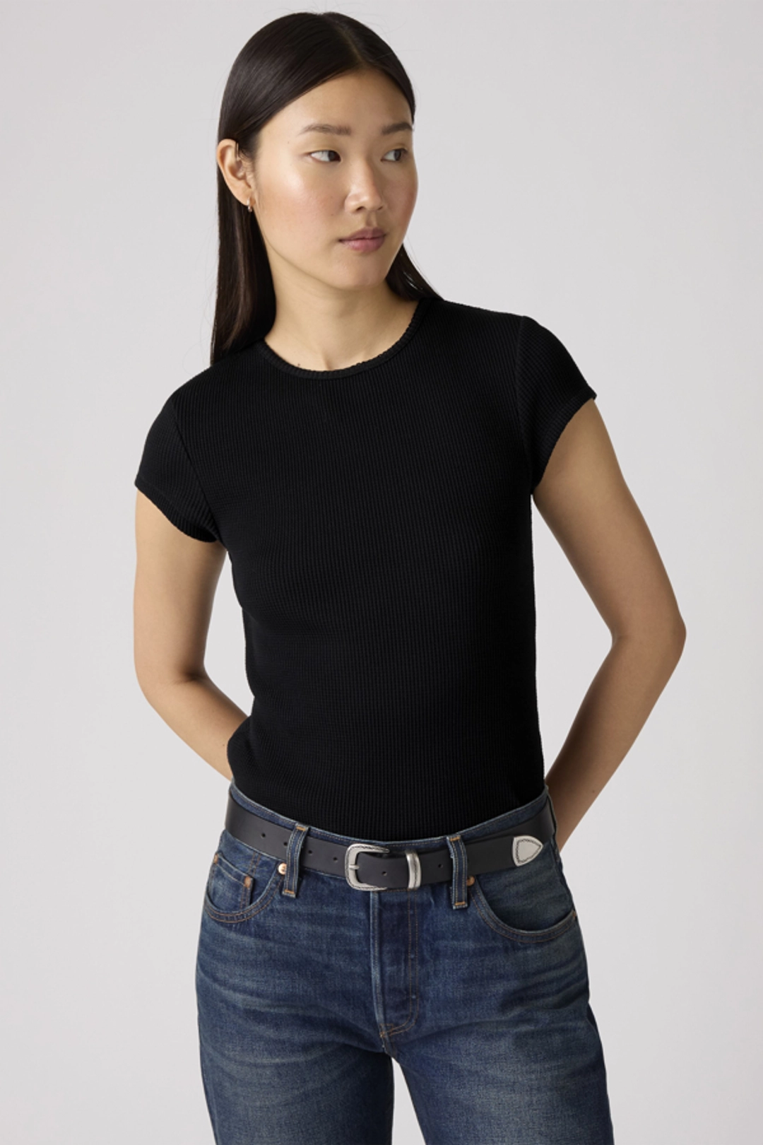 Levi's Dry Goods T Shirt Mancheron Gaufré - Femme - Noir / Anthracite Night - XL
