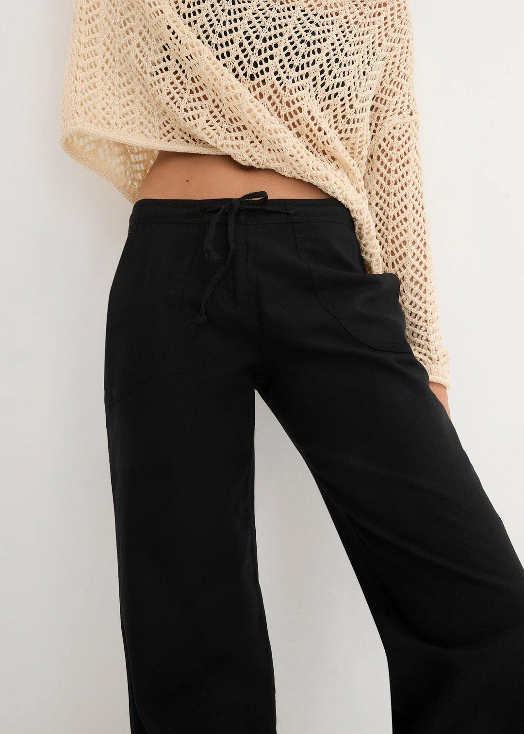 Pantalon large en lin et coton