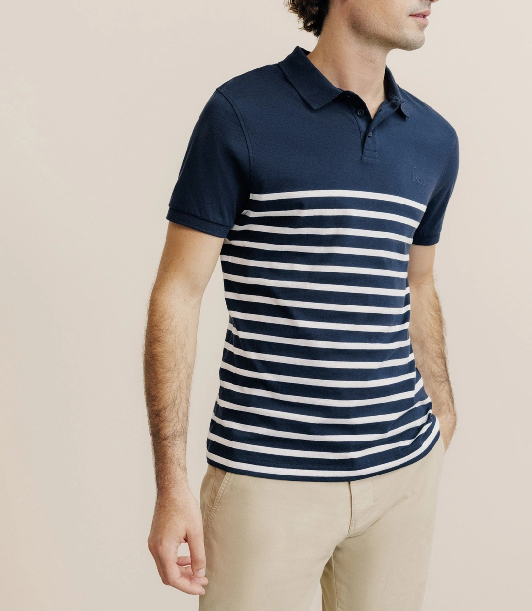 IZAC - Polo boutonné marinière marine