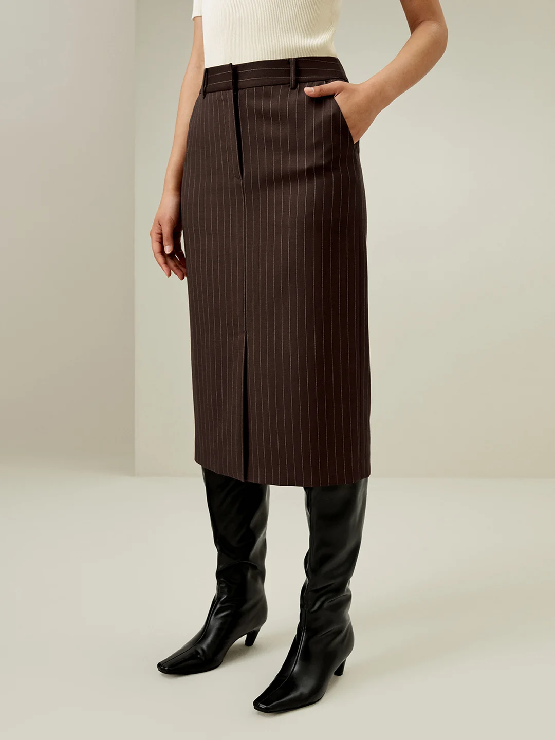 LILYSILK Jupe Café Foncé Jupe Crayon Taille Haute Mélange Laine-Soie Convient À Toutes Les Saisons 34