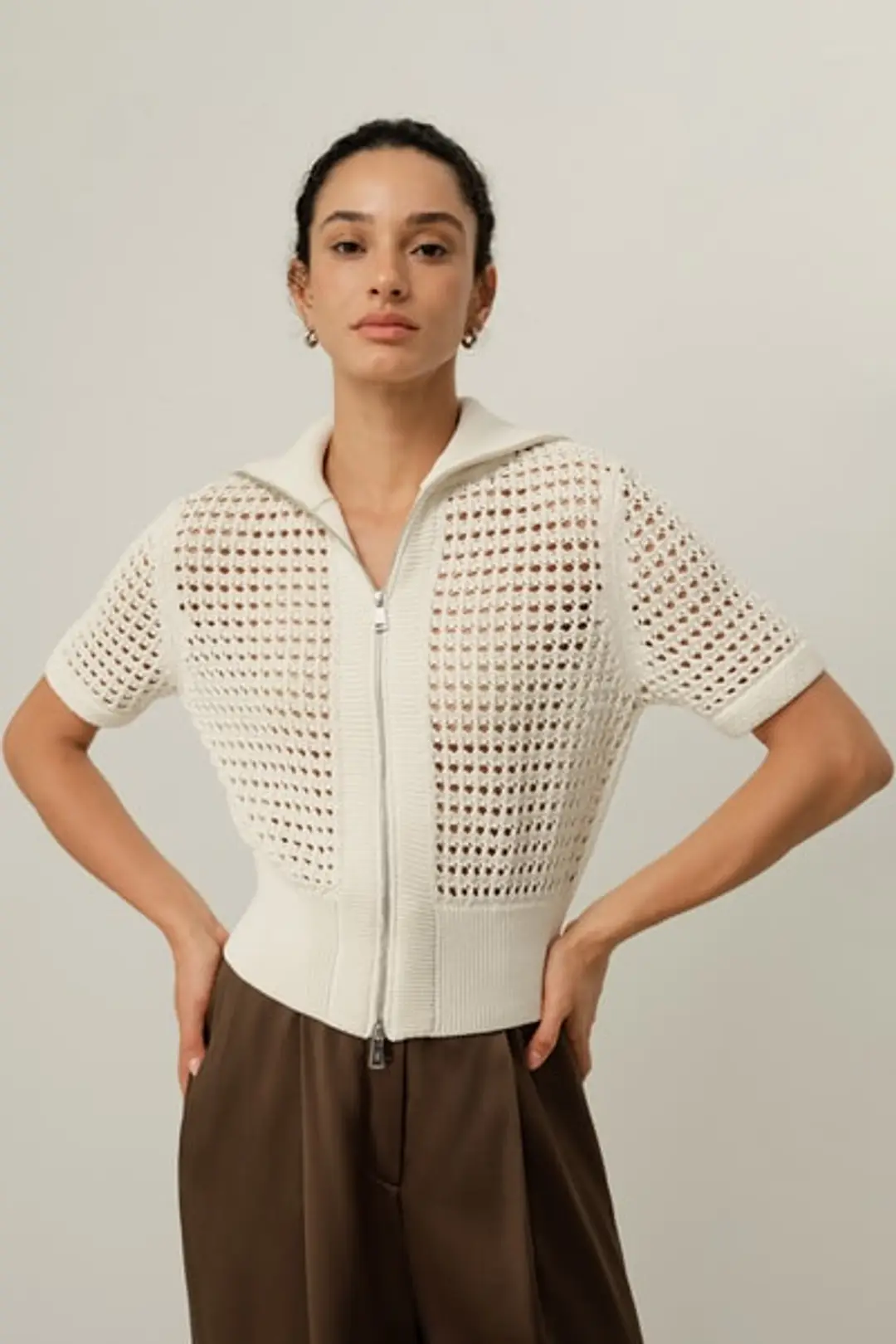 Cardigan en maille Soie Coton avec Fermeture Éclair Métallique