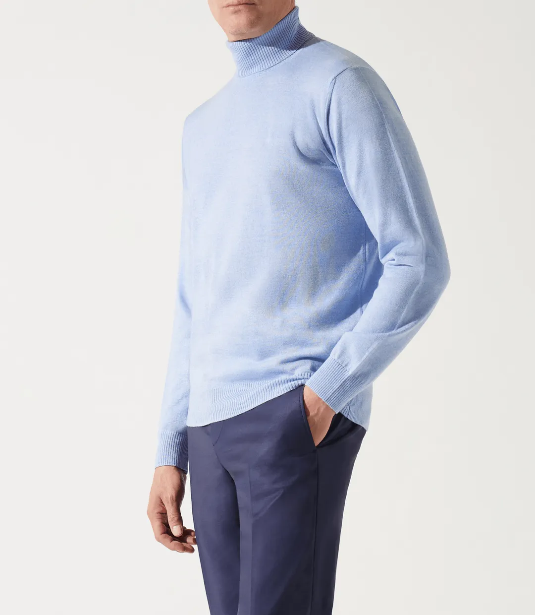 IZAC - Pull col roulé bleu ciel 100% mérinos