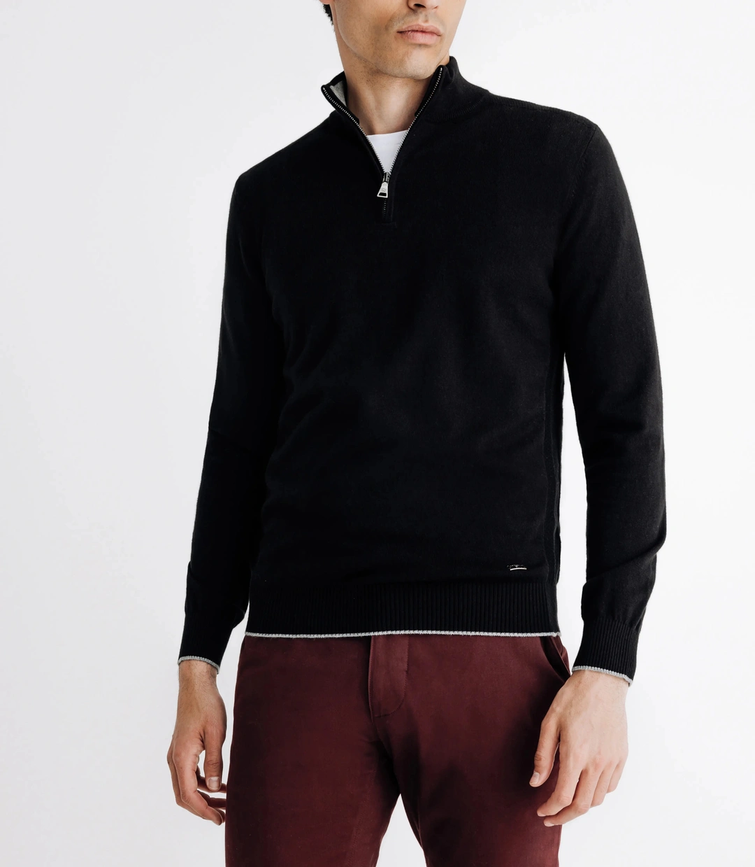 IZAC - Pull coton/cachemire col zippé noir