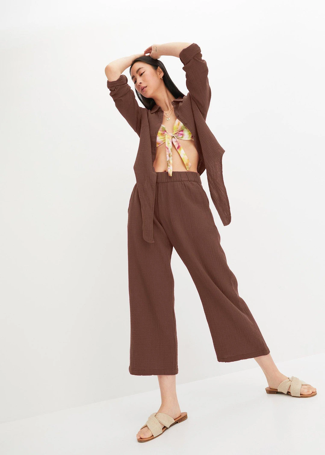 Pantalon large à pinces en gaze de coton - 2