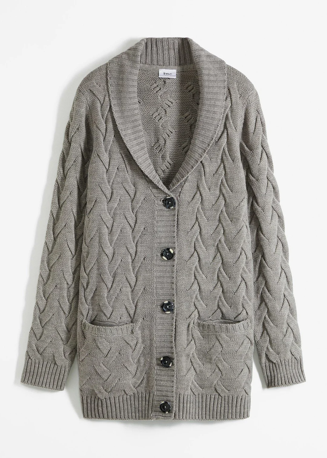 Gilet en maille à col châle et motif torsadé